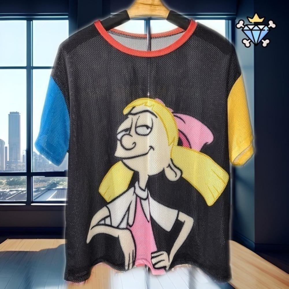 SHEIN X NICK 90S HEY ARNOLD HELGA GRAPHIC MESH TEE SIZE OXL SPORTY STREETWEAR